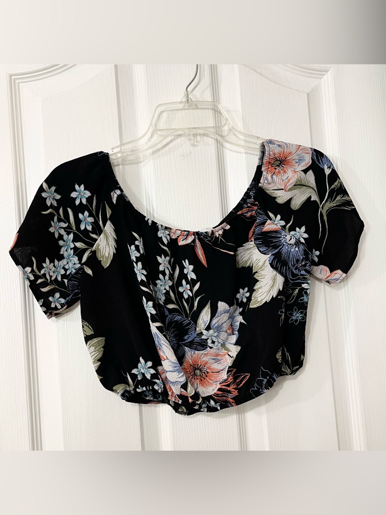 Windsor Black Floral Off-Shoulder Crop Top